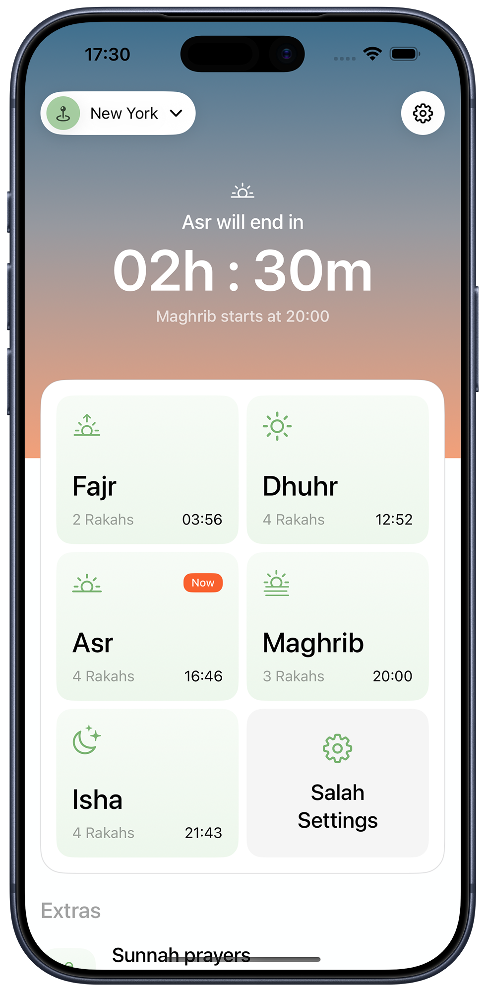 Salah App home screen showing prayer times