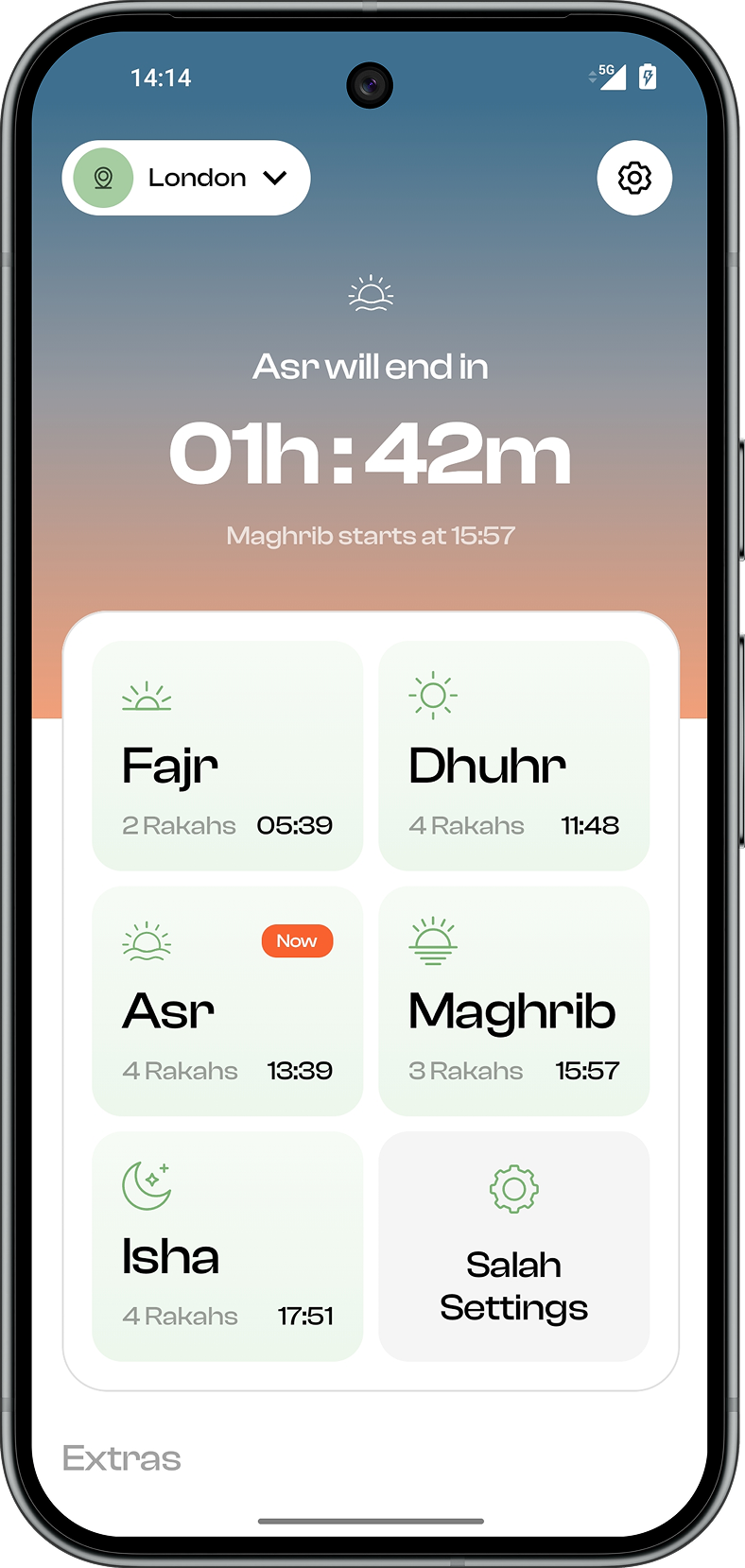Salah App home screen showing prayer times